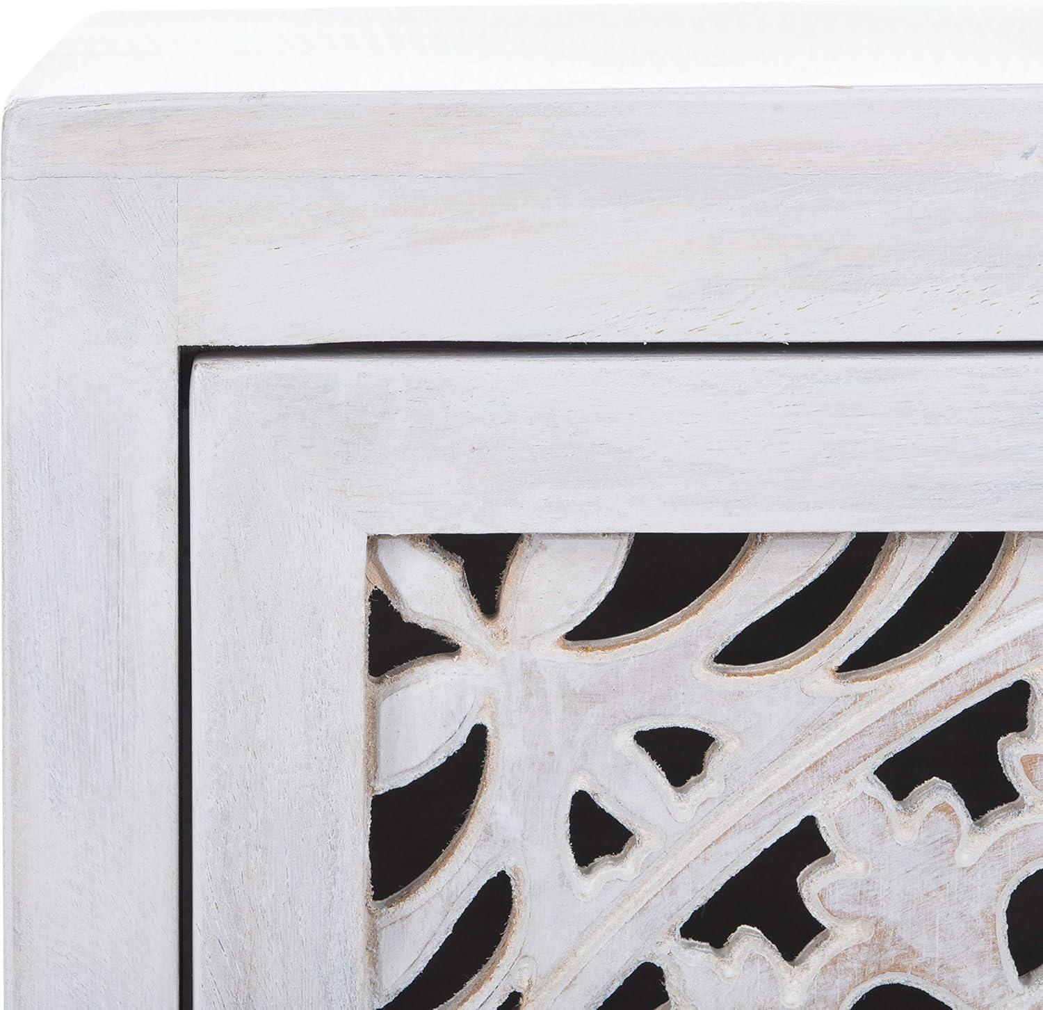 Thea White Washed Carved Wood 1-Door Nightstand