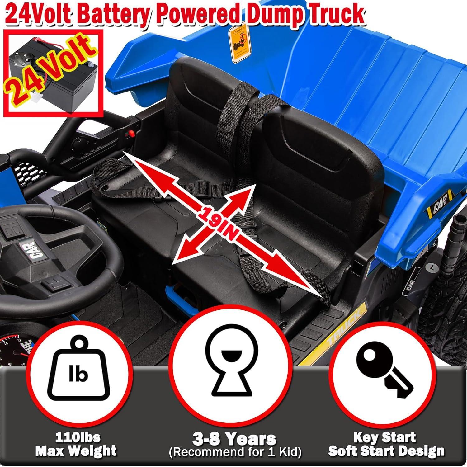 NEWQIDA 12V Ride On Dump Truck for Kids Car with Remote Control Construction Vehicles with Electric Dump Bed/Shovel, Ride On Toys for Boys Girls, 19" Spacious Seat, Music, Soft Start, Music, Blue