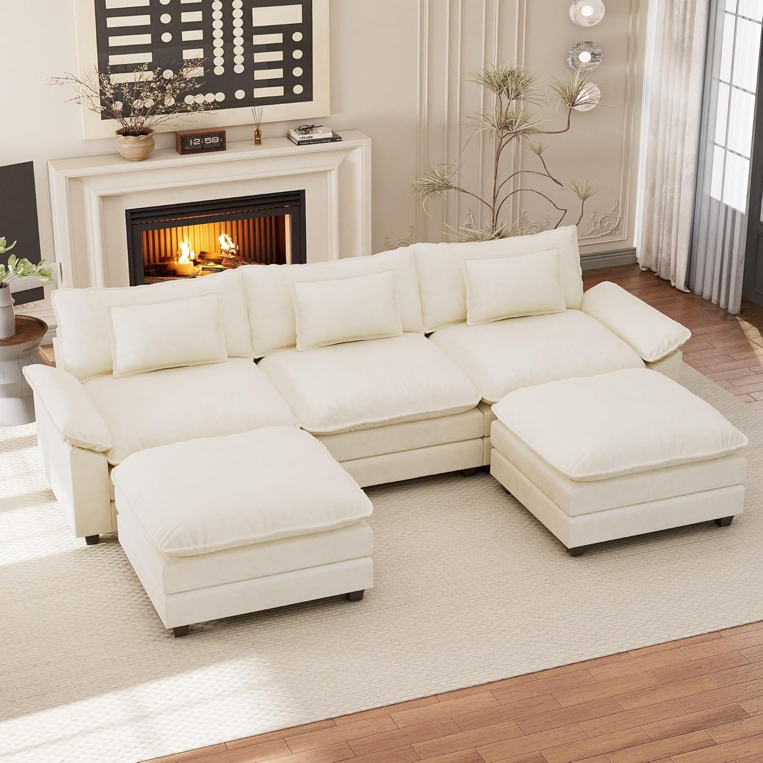 Carbaugh 154" Oversized U Shaped Sectional Sofa, Comfy Cloud Couch Deep Sectional Sofa with Ottomans for Living Room