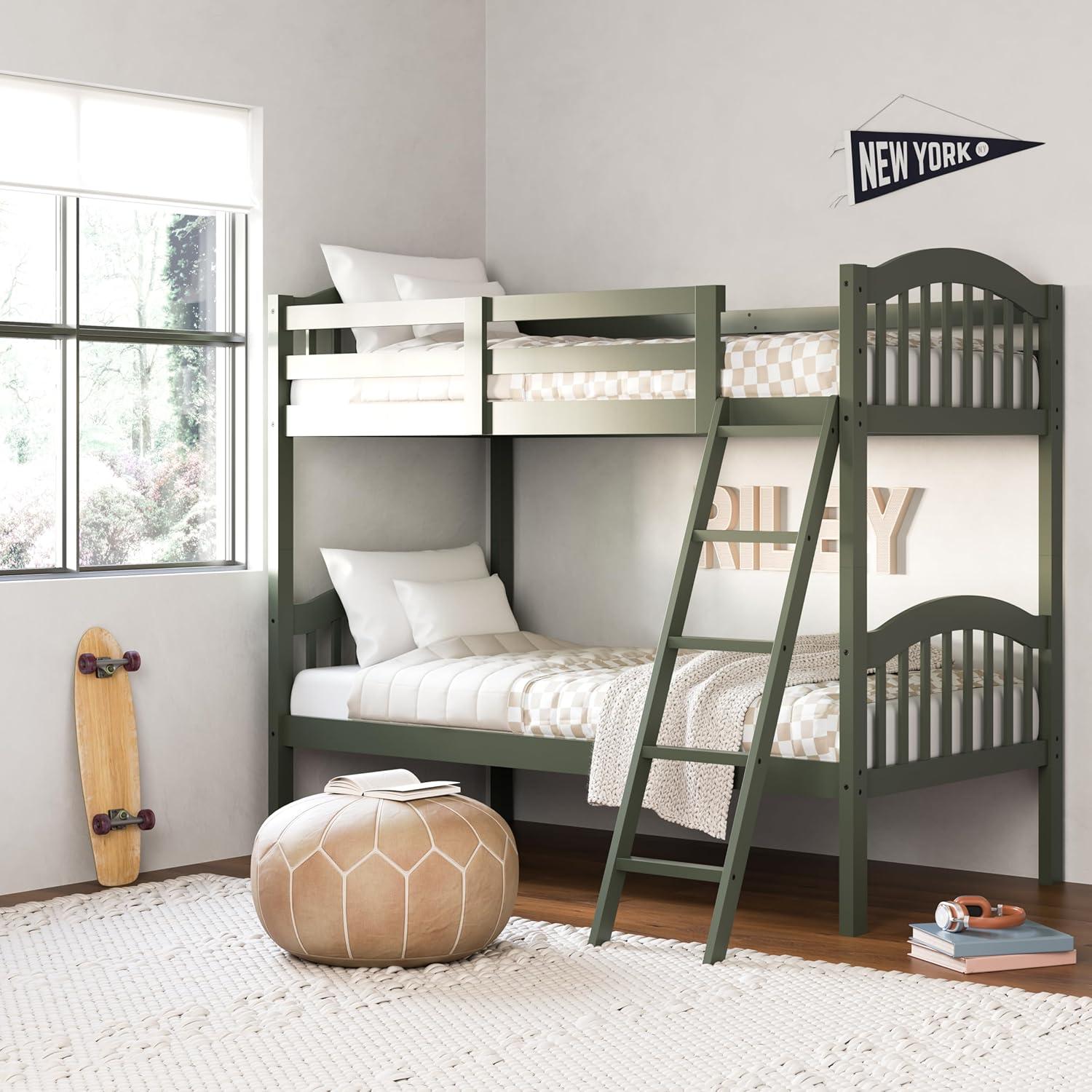 Olive Twin Over Twin Wood Bunk Bed with Drawers