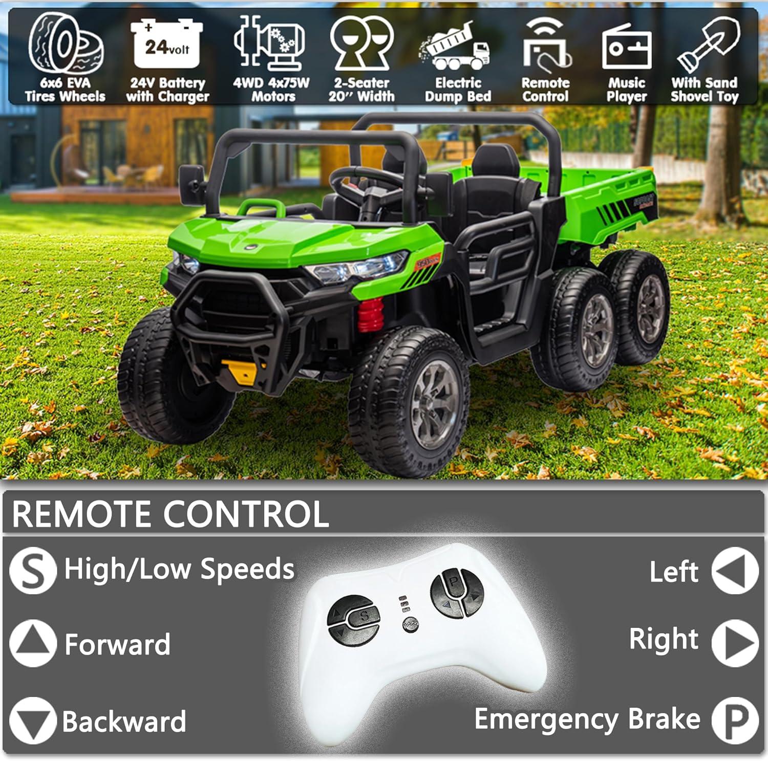 4 Wheels 24V Ride on Dump Truck Toys 2 Seater Kids Ride On UTV Car with Remote Control,Electric Dump Bed