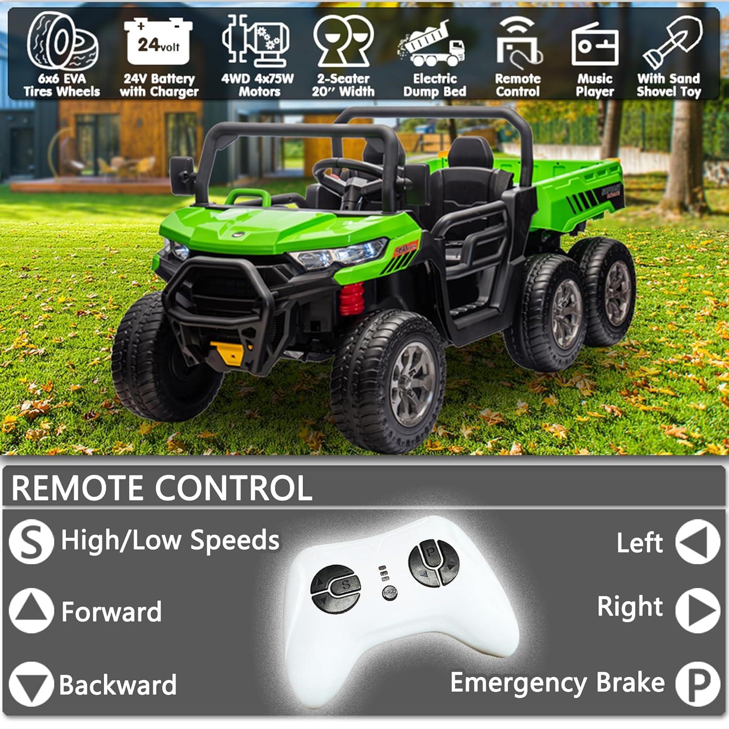 4 Wheels 24V Ride on Dump Truck Toys 2 Seater Kids Ride On UTV Car with Remote Control,Electric Dump Bed