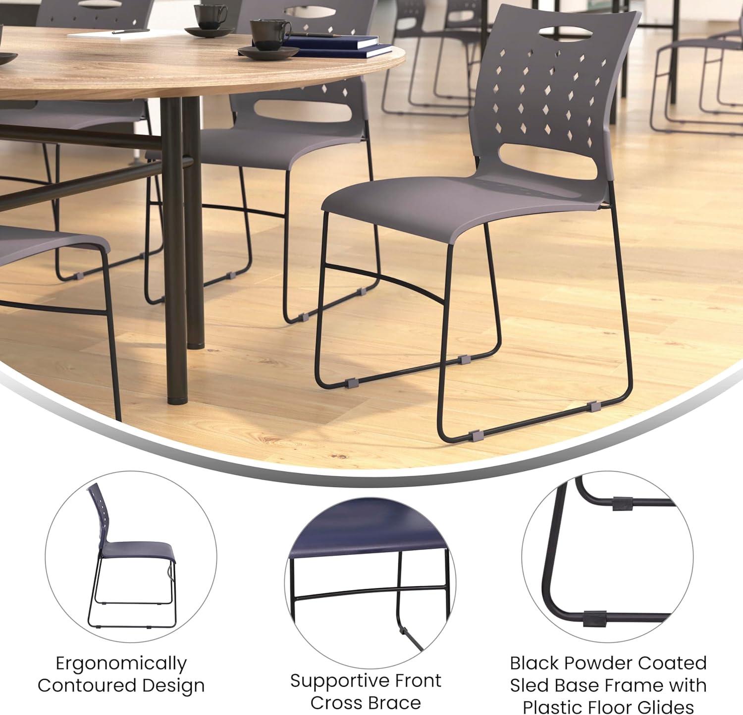 Flash Furniture 881 lb. Capacity Sled Base Stack Chair with Carry Handle and Air-Vent Back