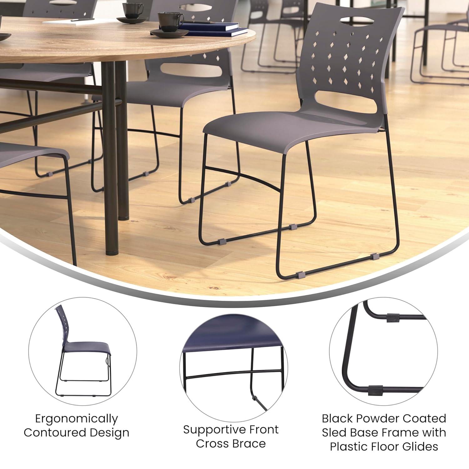 Flash Furniture 881 lb. Capacity Sled Base Stack Chair with Carry Handle and Air-Vent Back