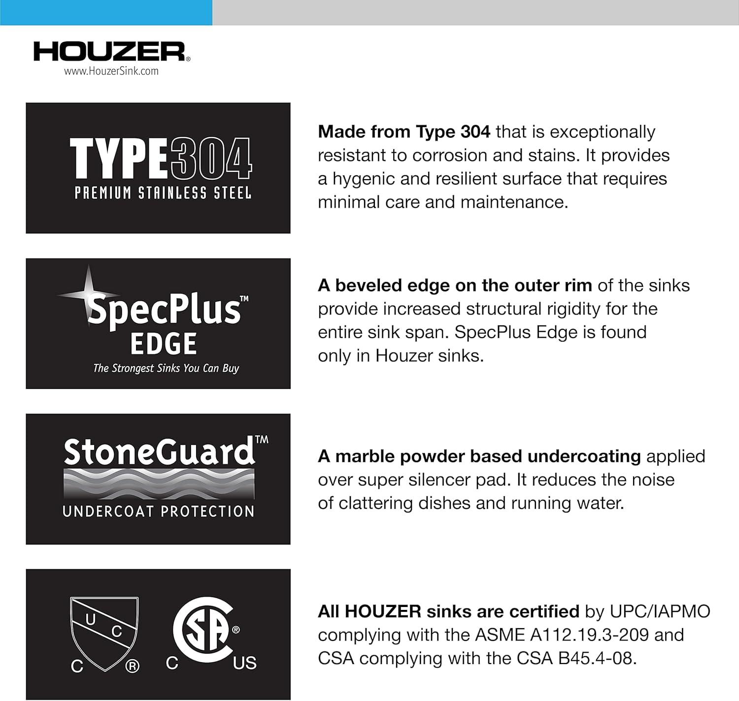 HOUZER CHT-1800-1 Opus 18 inch Stainless Steel Drop-in Oval Bathroom without Overflow-CHT-1800-1 Sink, 17-3/4" x 13-9/16" x 6"