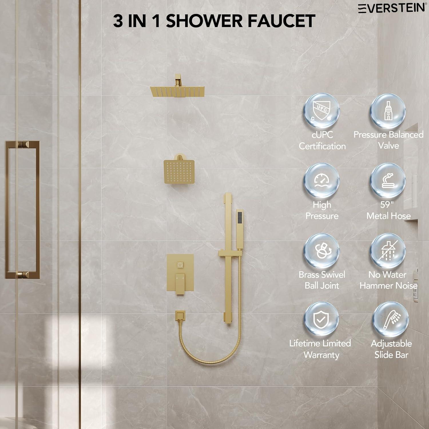DualJetSpa Pressure-Balanced Shower System, Dual Wall Mount Showerheads with Slide Bar Handheld Spray