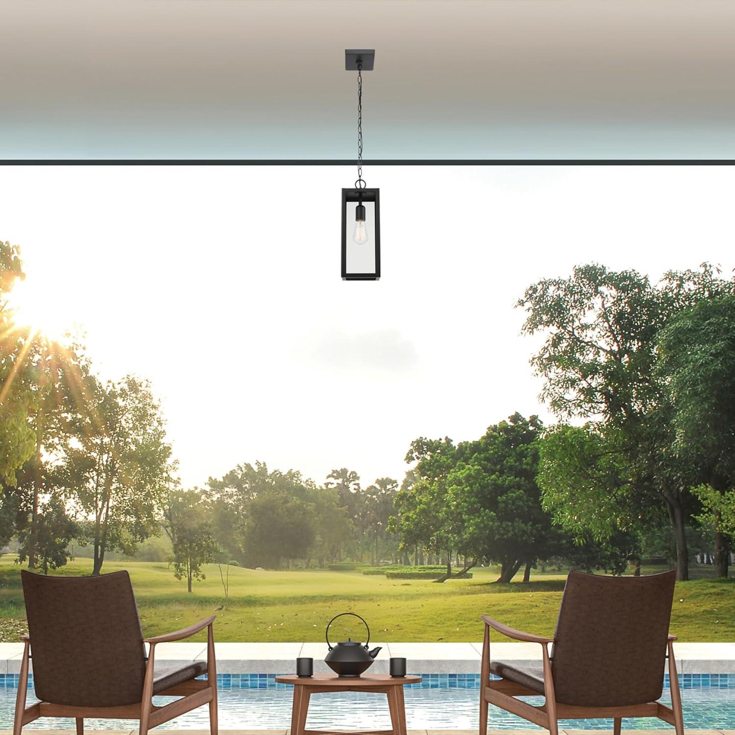 1-Light Matte Black Outdoor Pendant Lighting with Clear Glass Shade