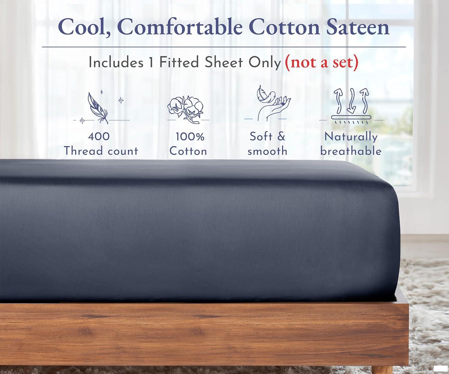 Fitted Sheet Only - 400 Thread Count 100% Cotton Sateen, Deep Pocket by California Design Den