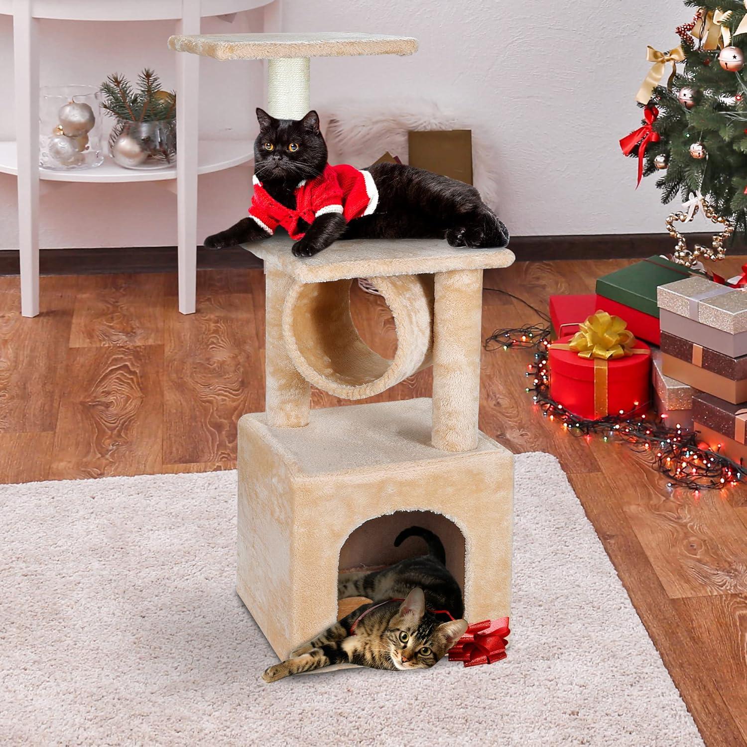 ZENY 36-in Cat Tree & Condo Scratching Post Tower, Beige