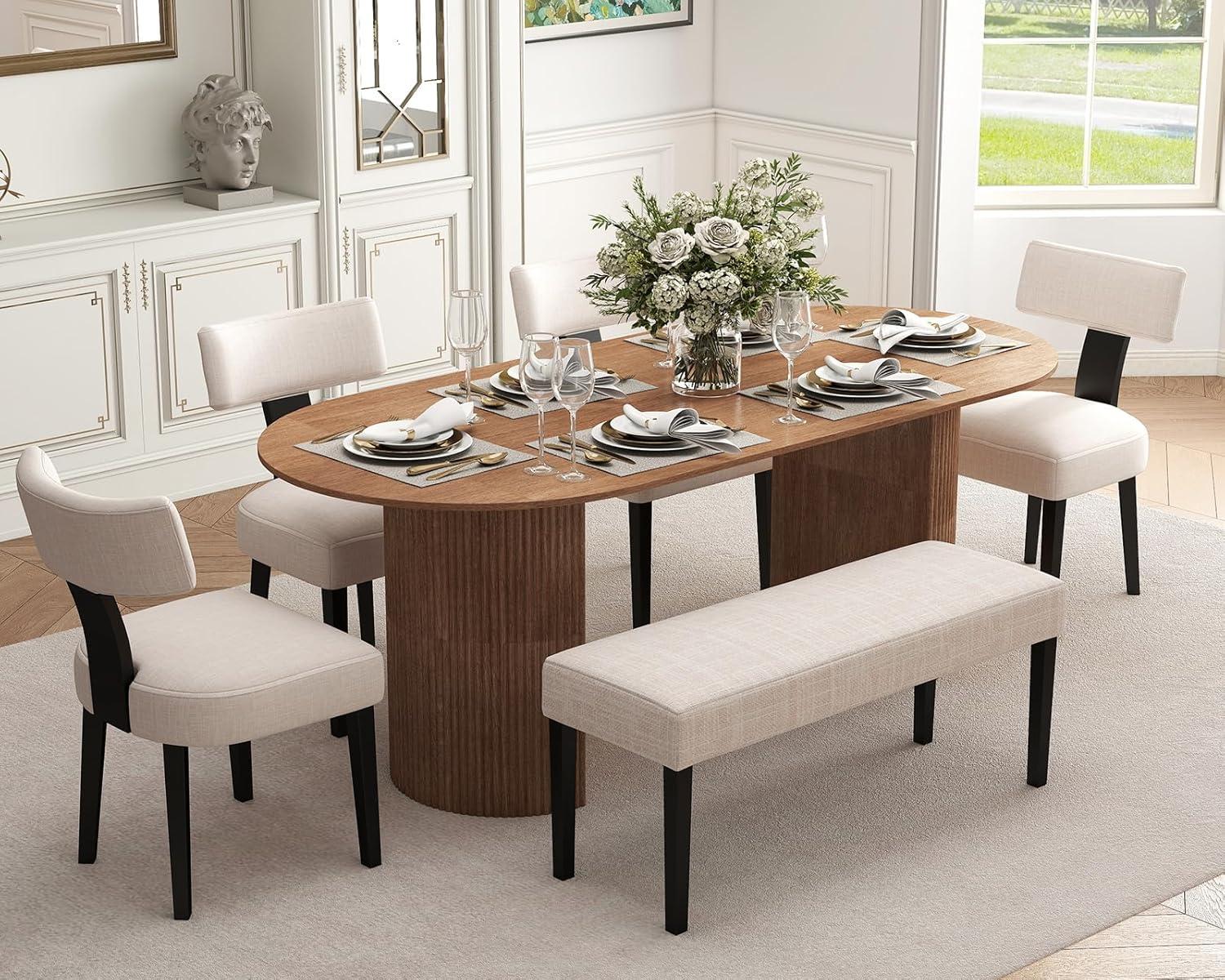 Gracie Oaks Inelda Mid Century Upholstered Dining Chairs Side Chairs Farmhouse Faux Leather Dining Chair with Wood Legs (Set of 2)