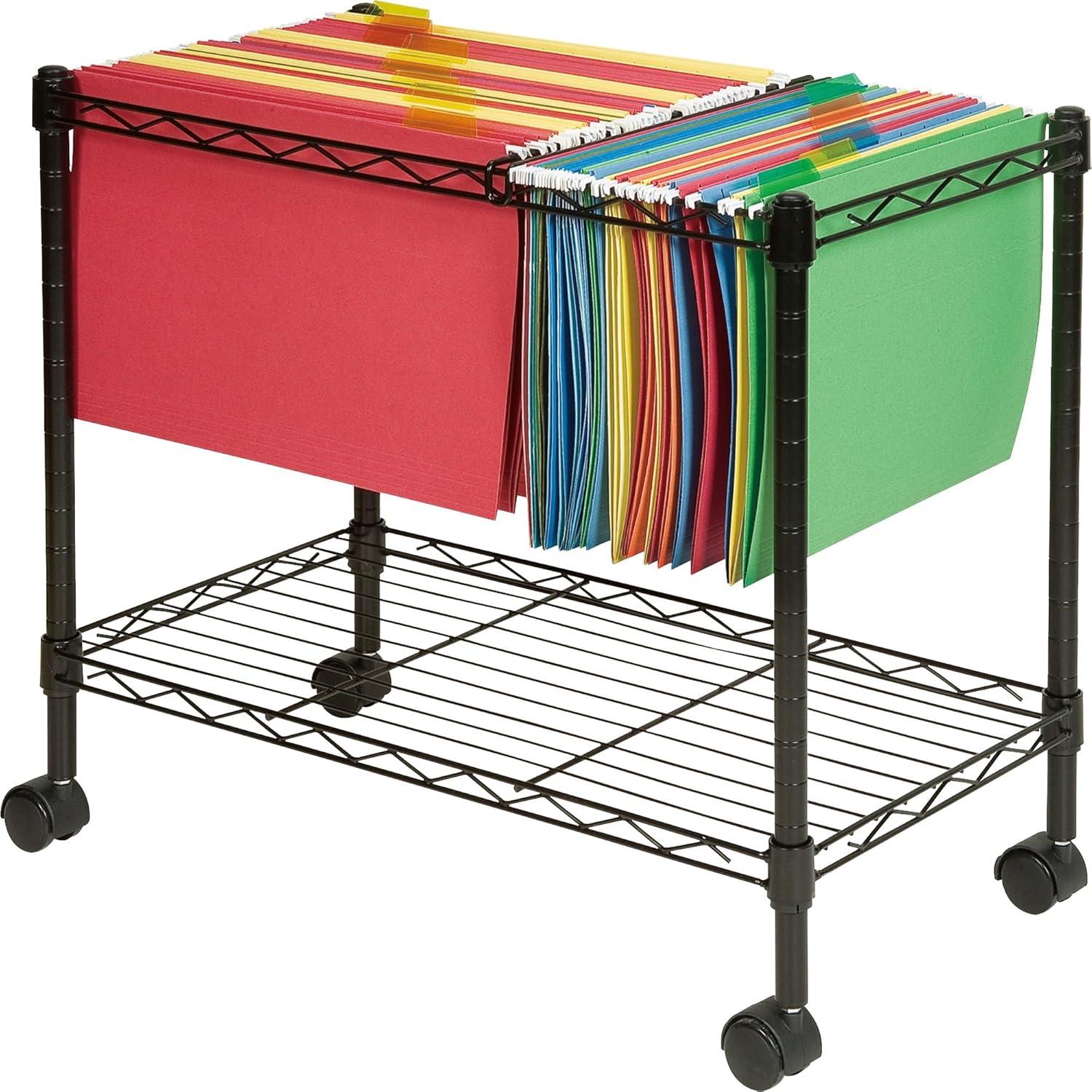 Black Steel Two-Tier Mobile File Cart with Casters