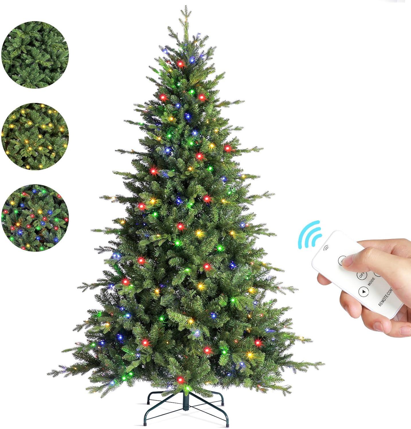 OasisCraft 6.5ft Pre-Lit Snow Flocked Christmas Tree with 350 Light, Artificial Pine Xmas Tree