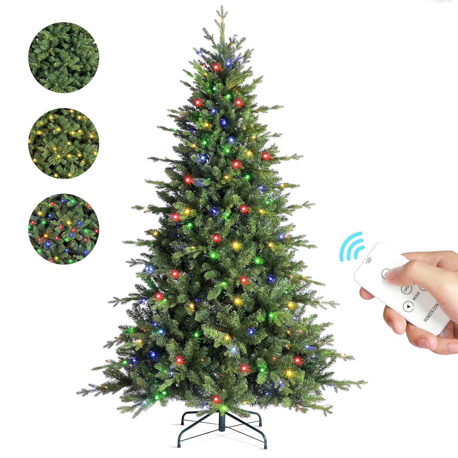 OasisCraft 6.5ft Pre-Lit Snow Flocked Christmas Tree with 350 Light, Artificial Pine Xmas Tree