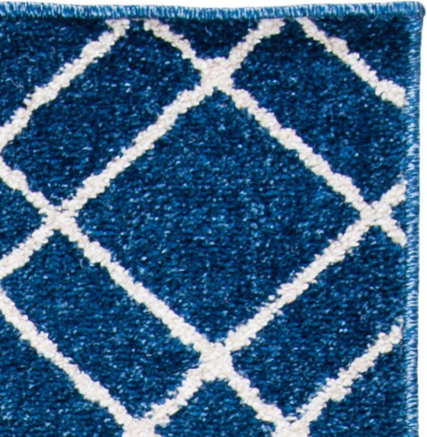 Navy & Beige Hand-Knotted Reversible Cotton Blend Area Rug - 5'3" x 8'