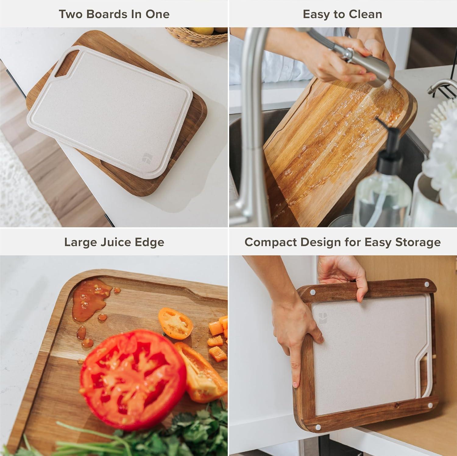 Premium Acacia and Rice Fiber Rectangular Cutting Board Set