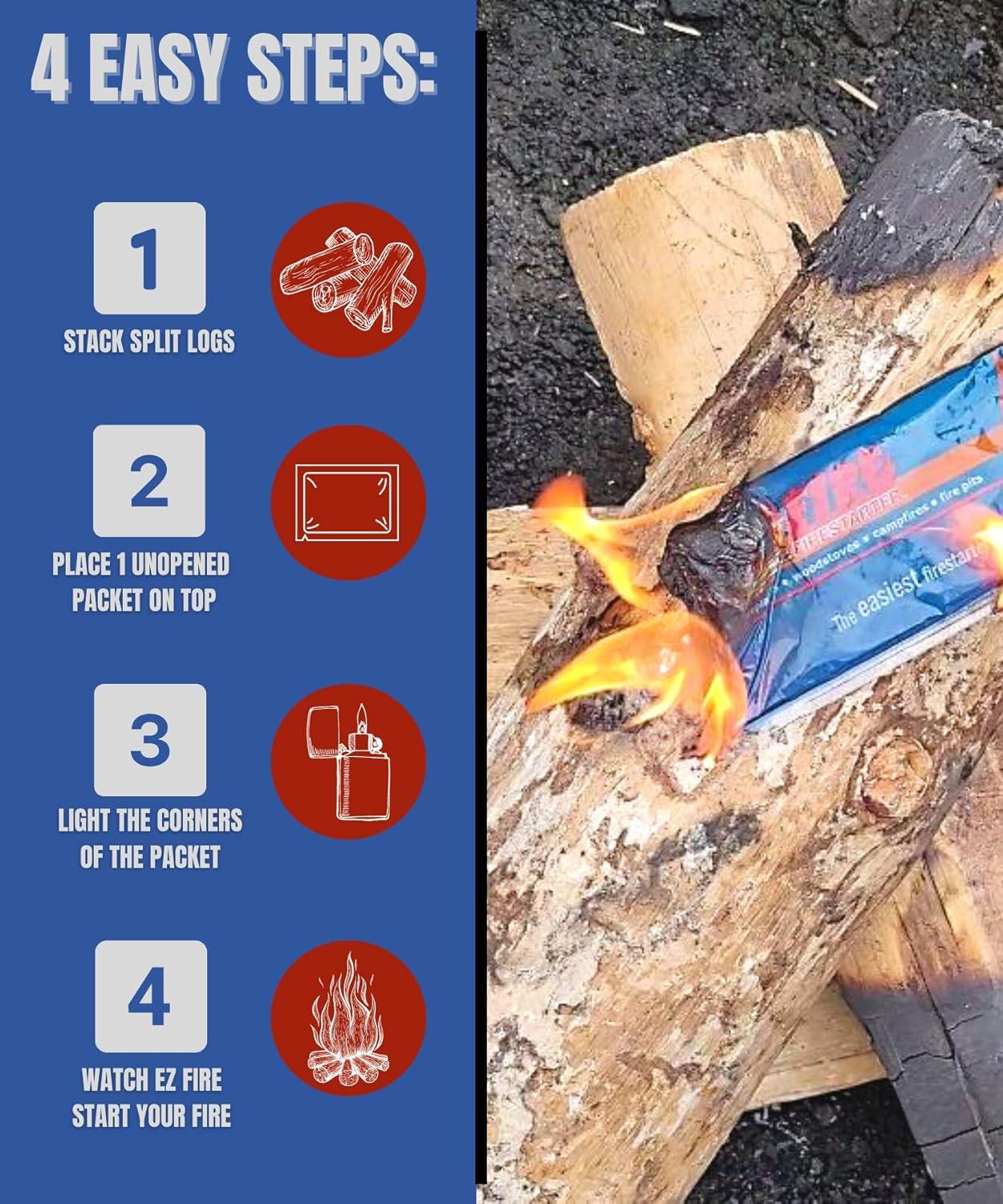 EZ Fire Waterproof Windproof Fire Starter Pack for Wood Stoves and Campfires