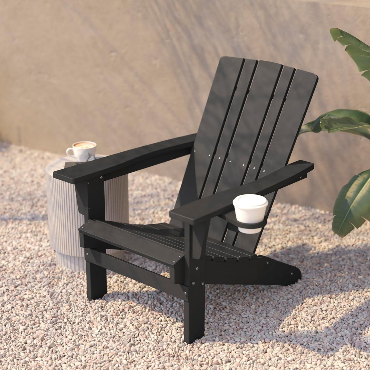 Flash Furniture Halifax Adirondack Chair with Cup Holder, Weather Resistant HDPE Adirondack Chair