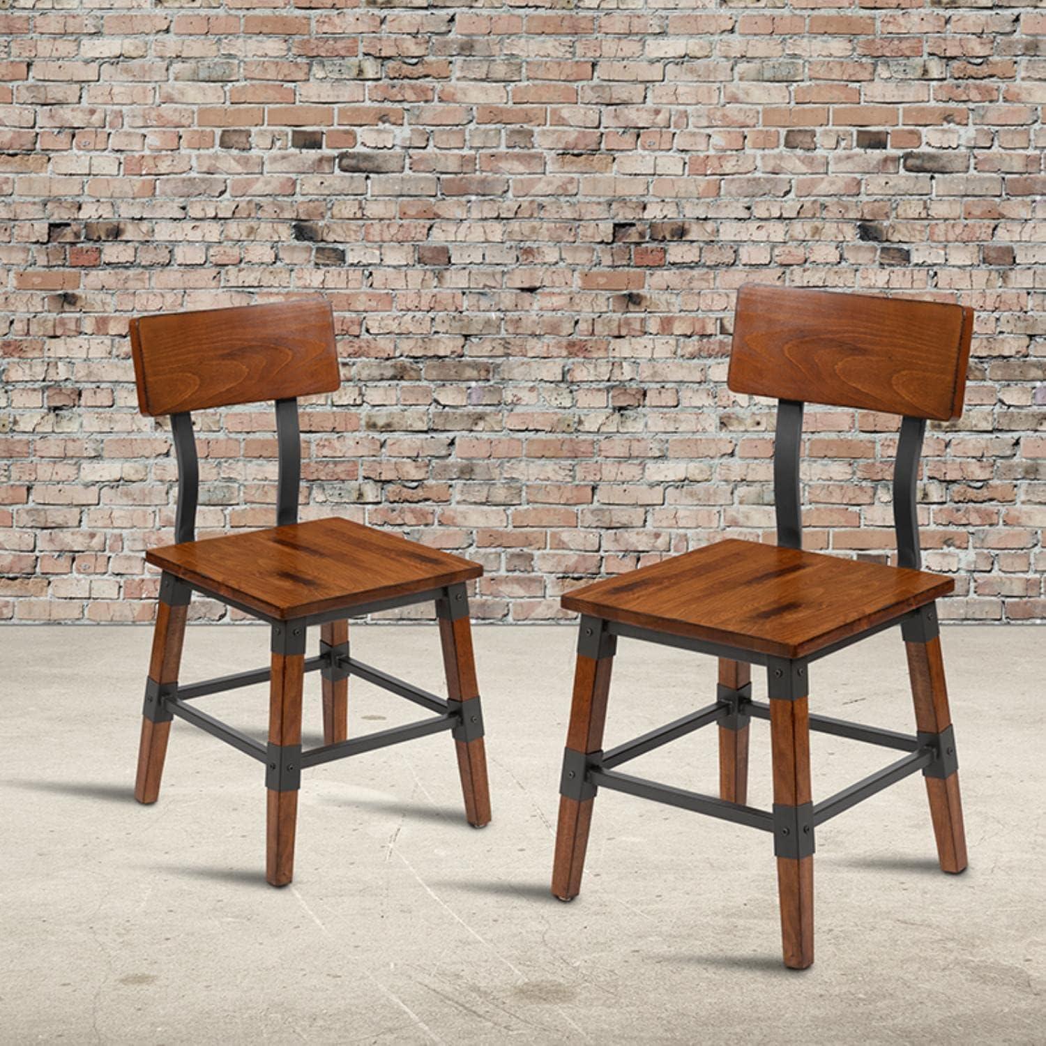 Flash Furniture 2 Pack Rustic Antique Walnut Industrial Wood Dining Chair