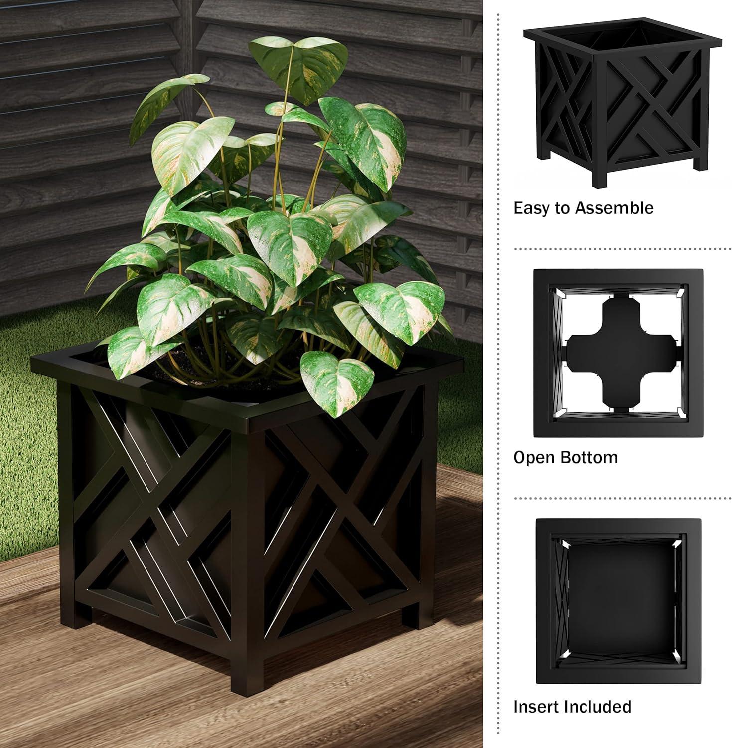 Pure Garden 2 -Pack Square 14.75-in W x 13-in H x Black Plastic Contemporary/Modern Outdoor Planter
