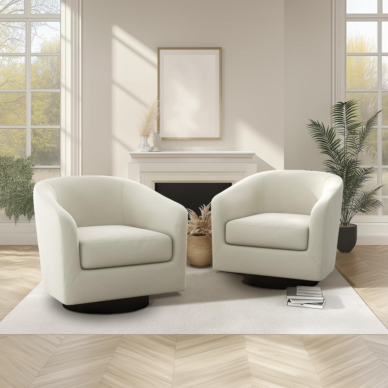 Beige Faux Leather Swivel Barrel Armchairs Set of 2