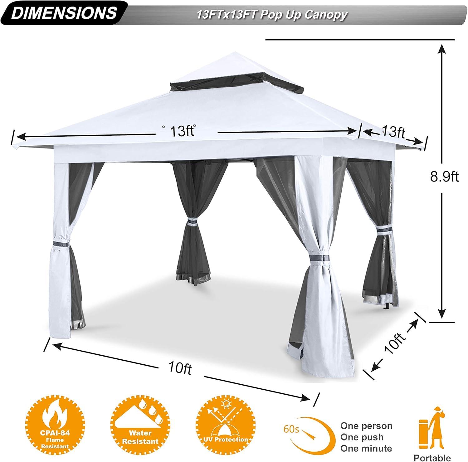 13x13 Pop Up Gazebo - With Mosquito Netting White