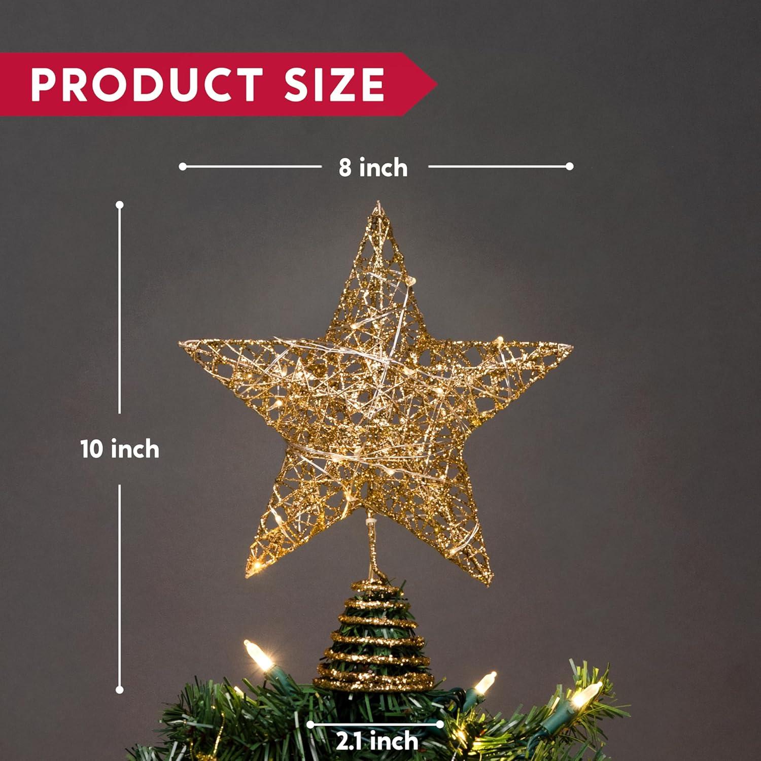 Tree Top Star Ornament Treetop Decor Christmas Glitter Topper Adornment LED Decorations