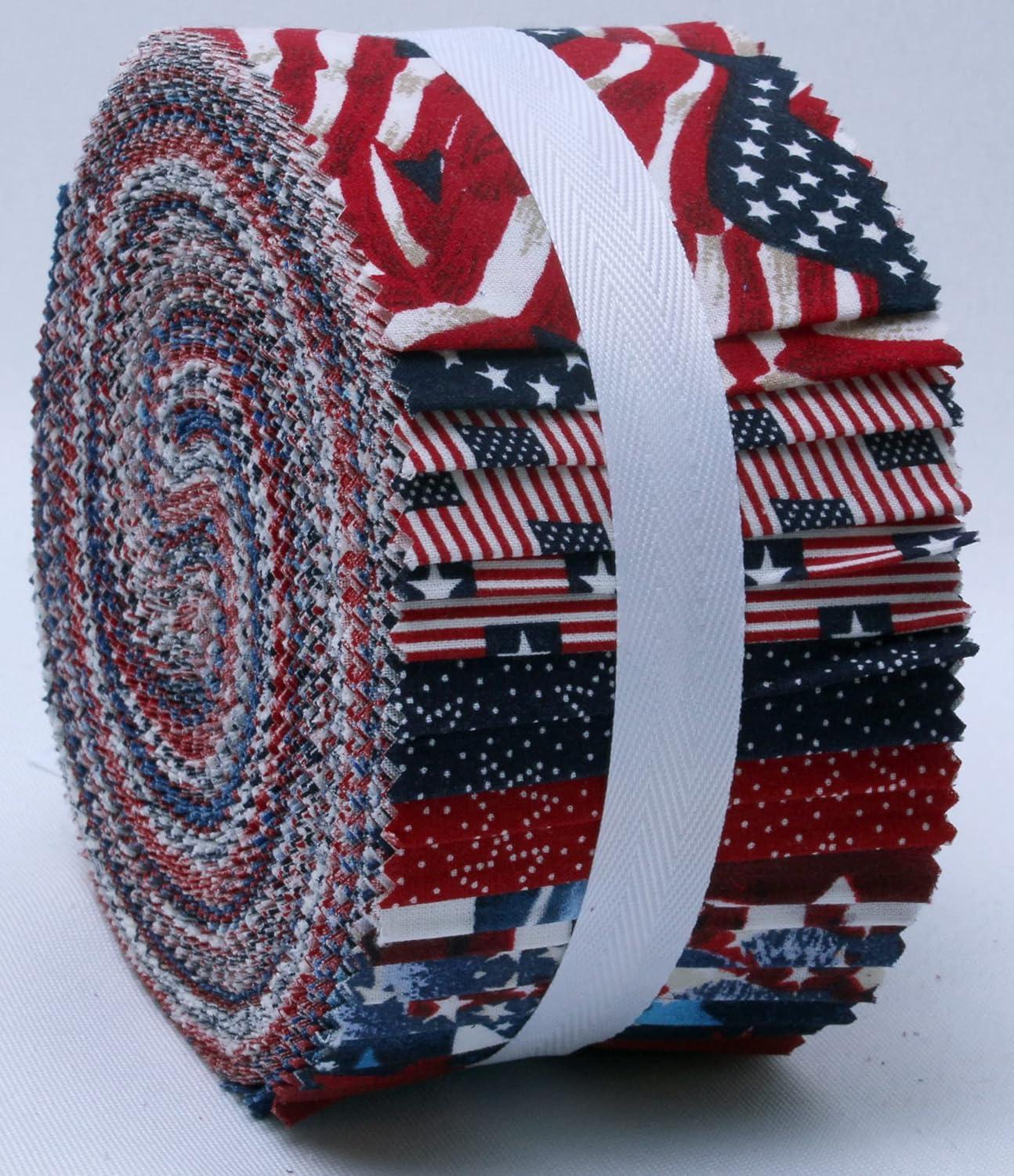 Jelly Roll American Flags Independence Day USA Red White and Blue 2.5" Roll Up Cotton Precuts (M530.13)