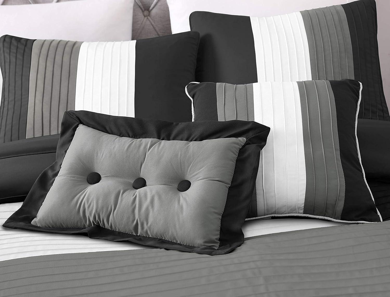 Full Black and Gray Striped 8-Piece Comforter Set