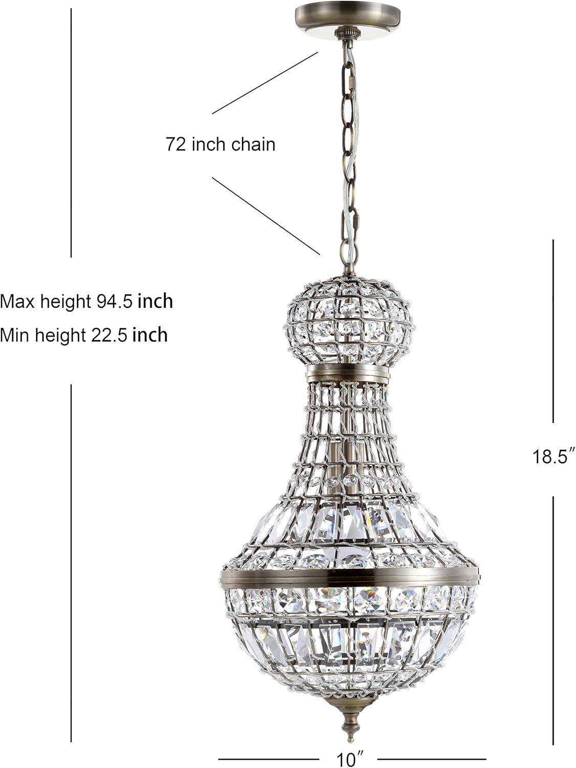 Regina 10" Crystal/Metal Empire LED Pendant, Antique Brass