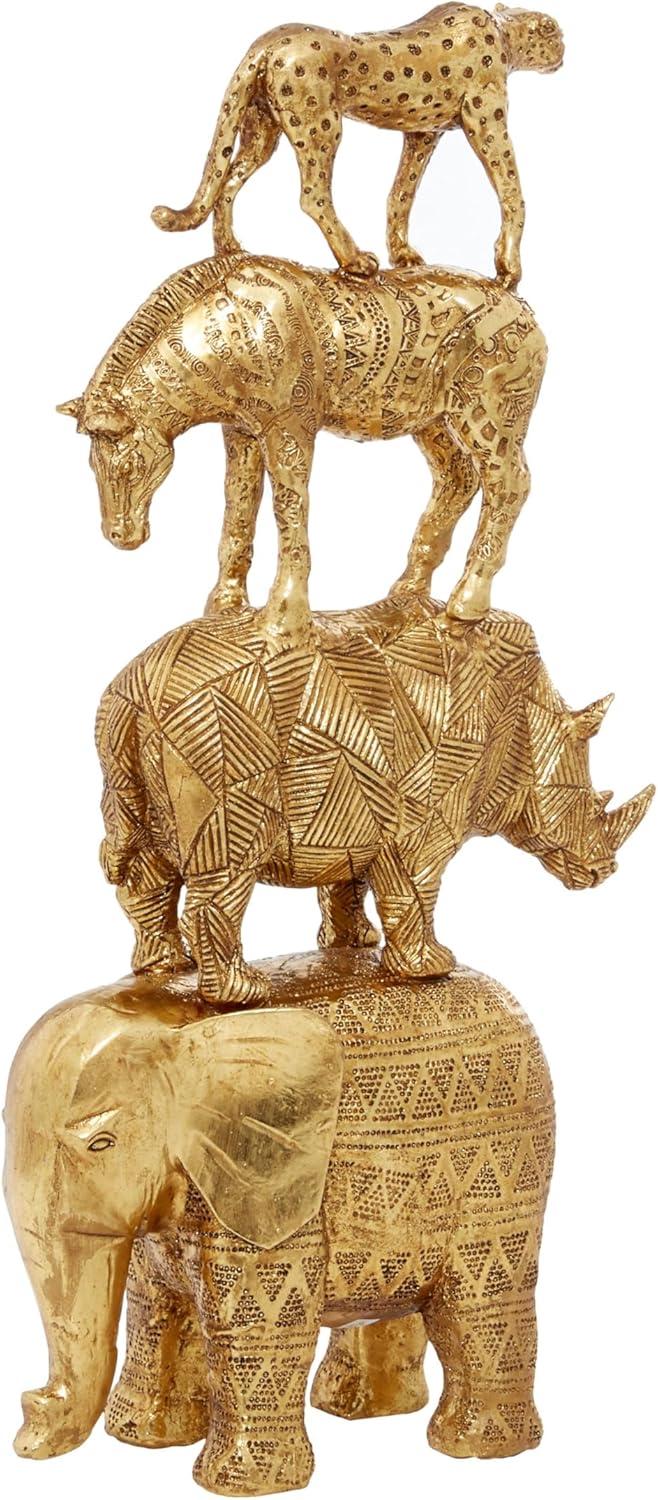 10" x 15" Gold Polystone Safari Animals Sculpture, by DecMode