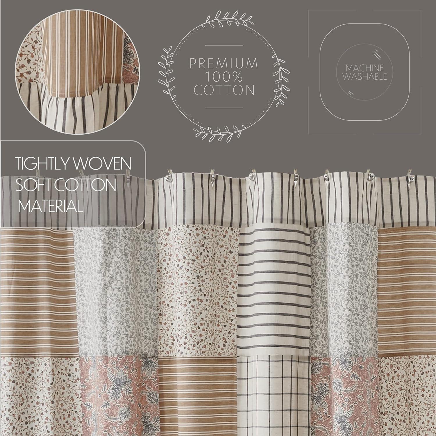 Kaila Patchwork Navy Tan Rose Cotton Shower Curtain 72x72