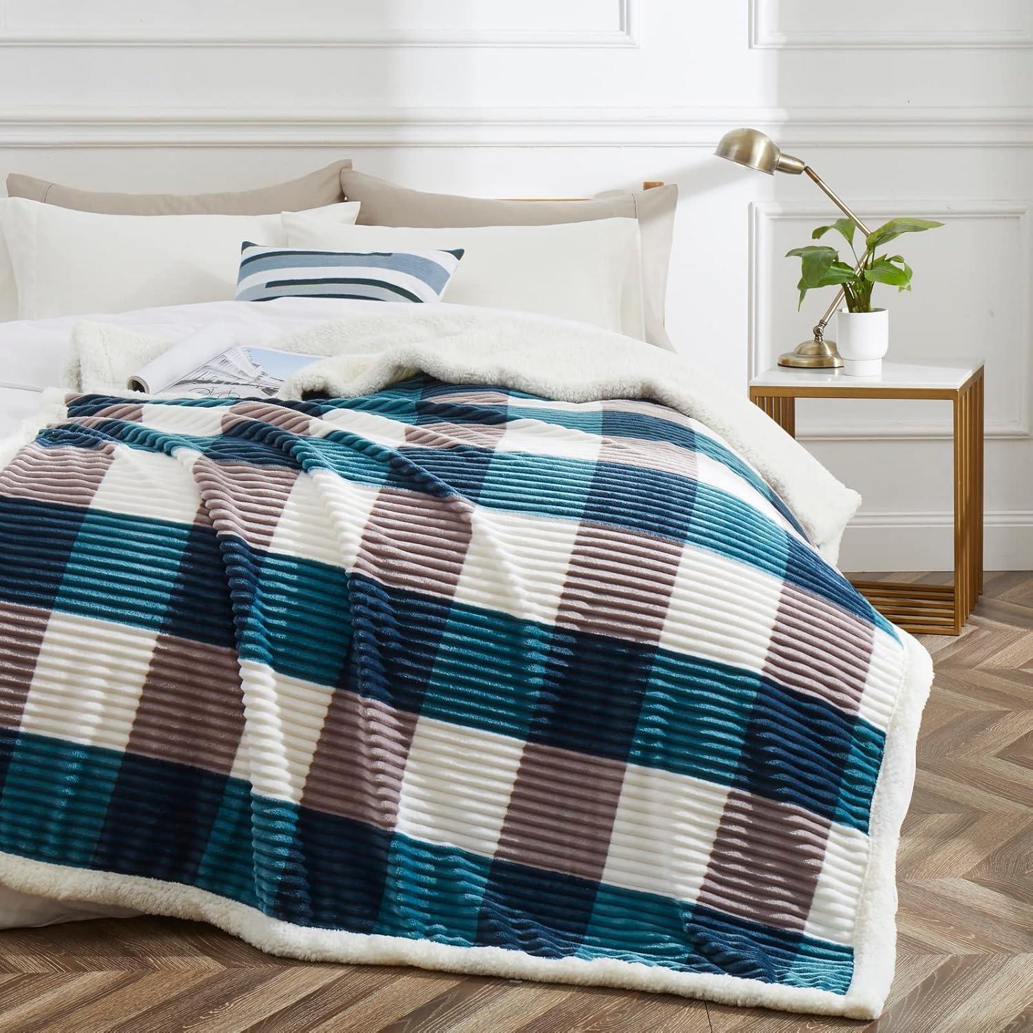 PU MEI Sherpa Throw Blanket for Couch Sofa 90”*80”- Fleece Tufted Fuzzy Soft Cozy Blanket for Bed, Thick Warm Blanket for All Seasons, (Dusty Blue, 80"*90")