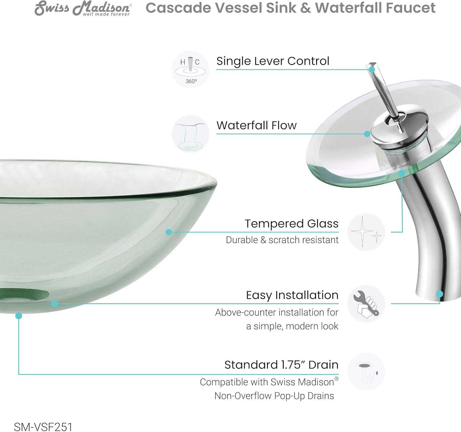 Cascade 16.5 Glass Vessel Sink with Faucet