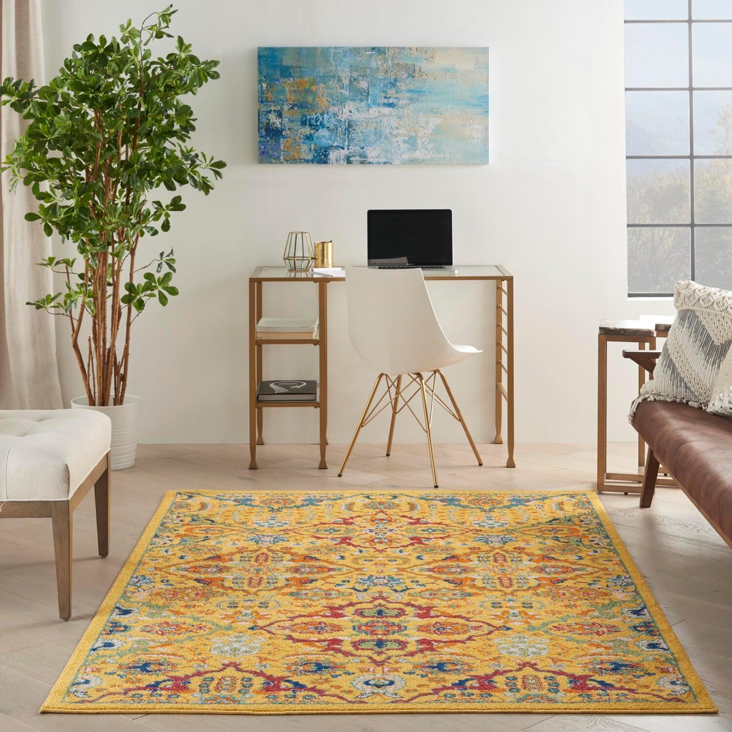 Sunny Floral Bliss 5'3" x 7'3" Yellow Multicolor Synthetic Area Rug