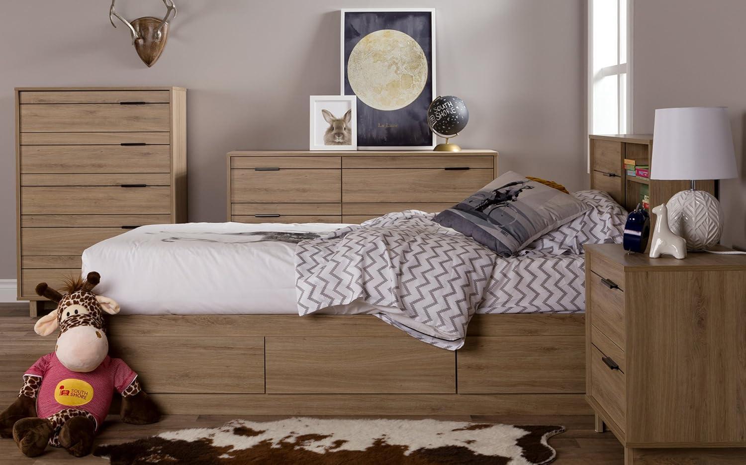 South Shore Fynn Twin Mates Bed with Storage Drawers, Rustic Oak