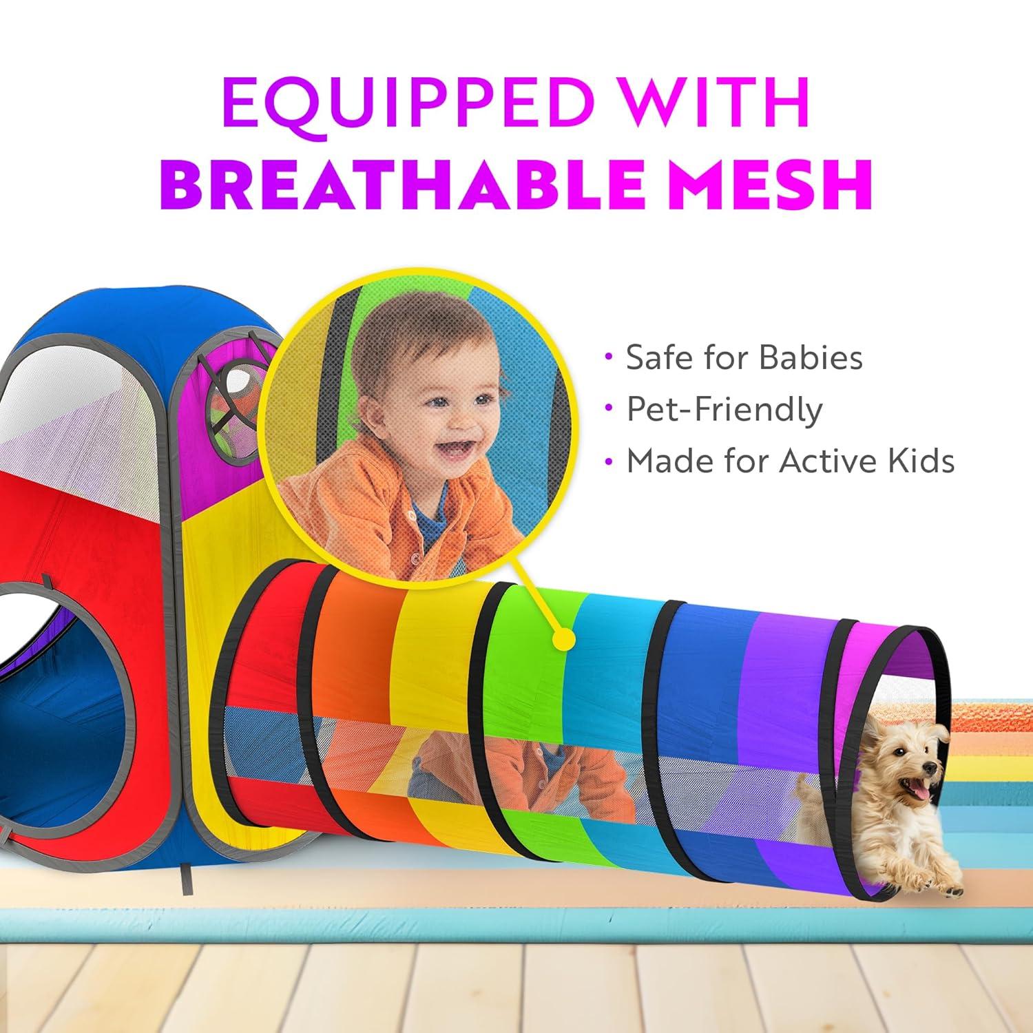 Playz 5pc Kids' Play Tents & Tunnels - Ball Pit for Toddlers, Basketball Hoop, Crawling Tubes, Pop-Up Playhouses, Baby Obstacle Course for Indoor or Outdoor Use