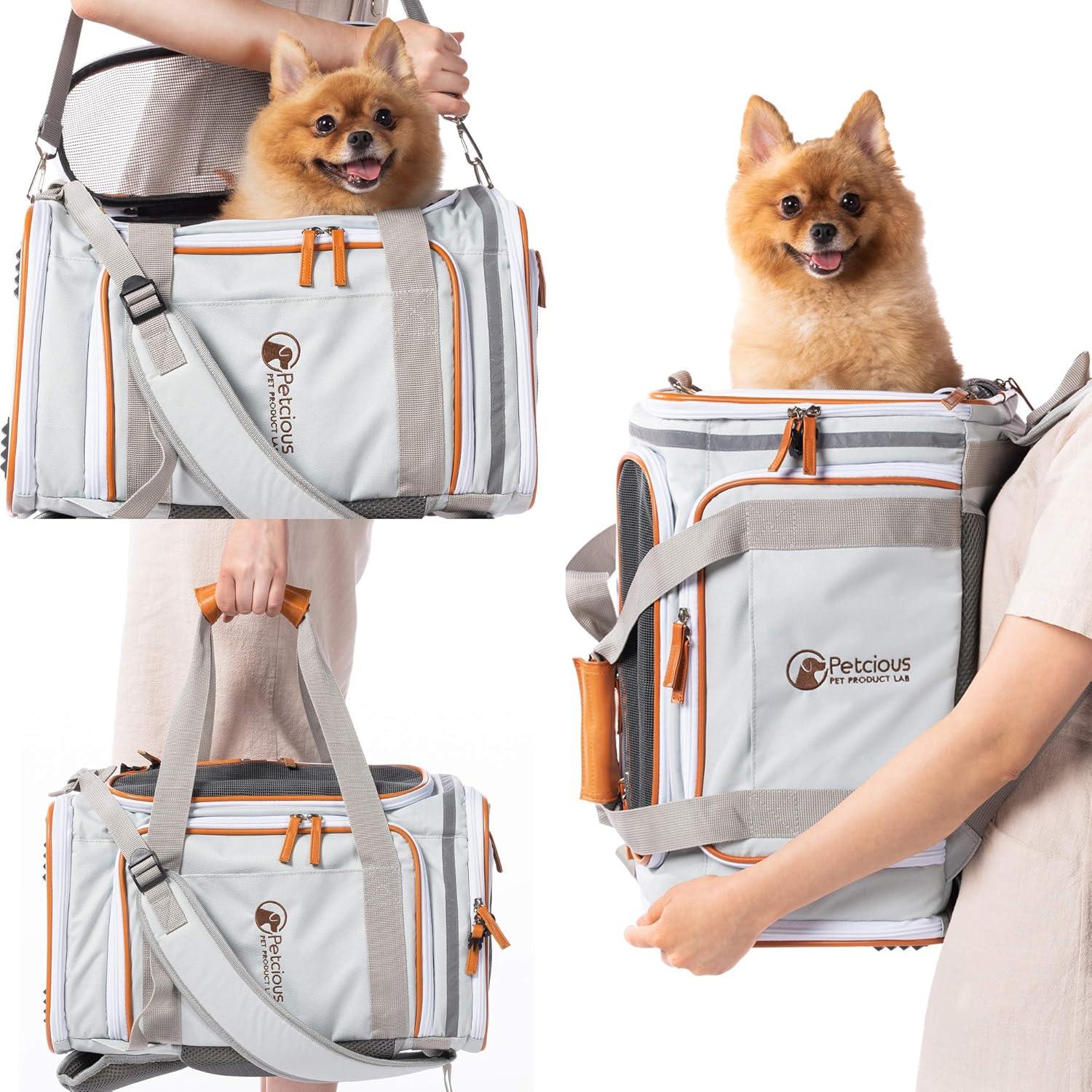 Gray and Orange Airline Approved Soft Sided Dog Carrier Backpack