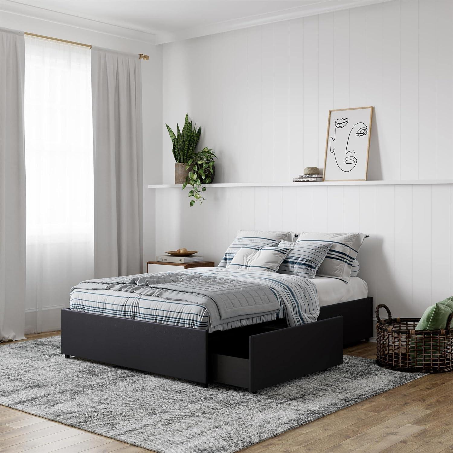 DHP Maven Platform Bed with Storage, Queen, Black Faux Leather
