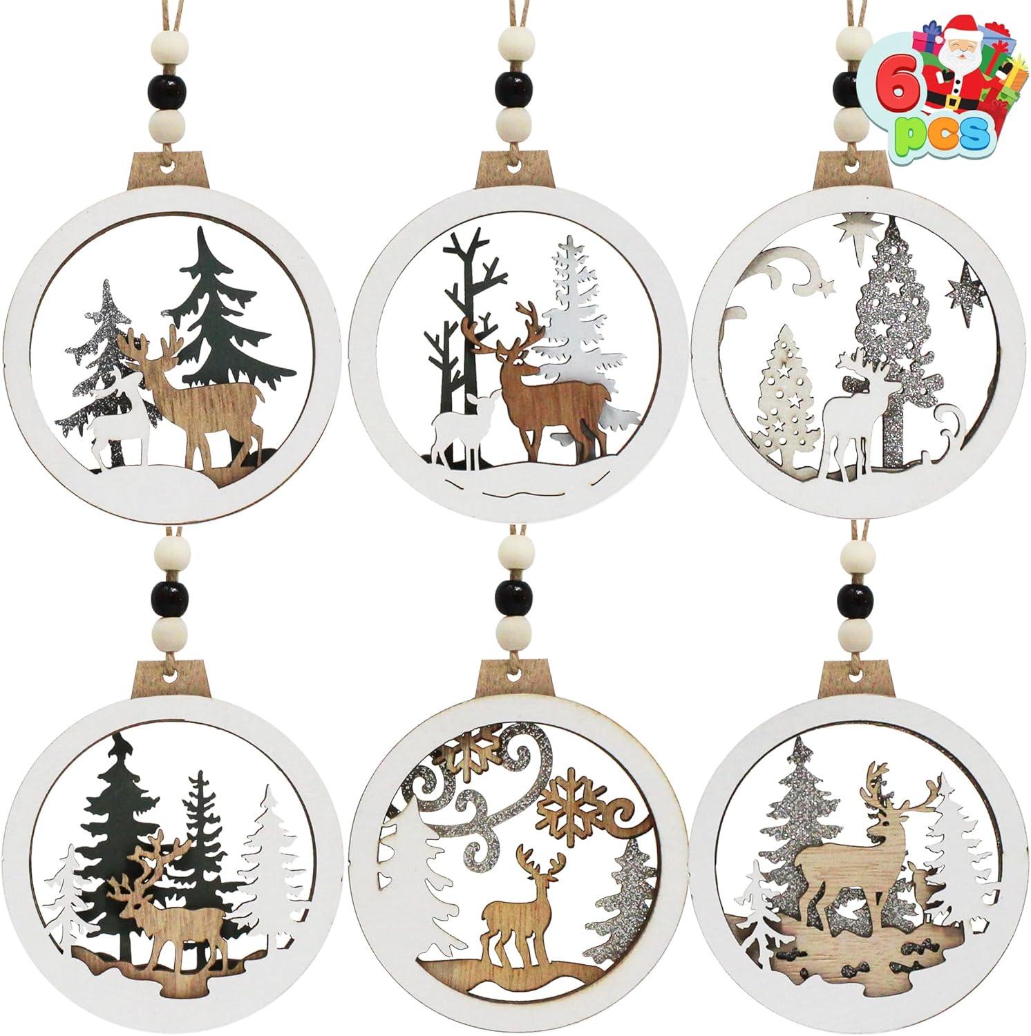 JOYFY 6pcs Christmas Hanging Ornaments Xmas Wooden Hanging Reindeer Ornament for Christmas Tree