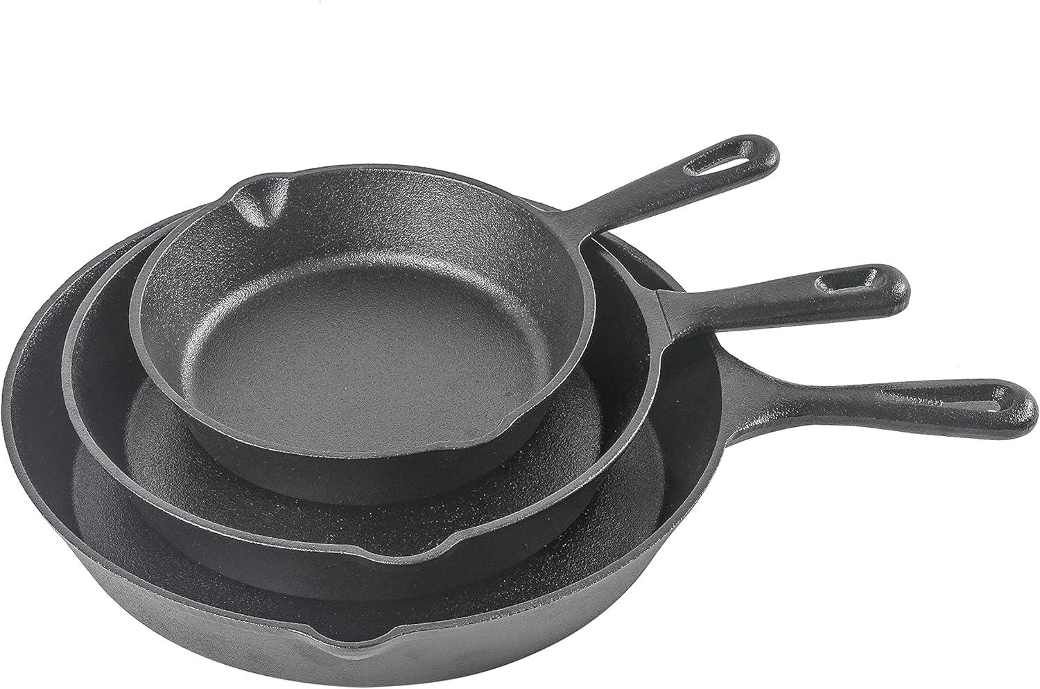 Commercial Chef 3-Piece Cast Iron Skillet Set - 8"/10"/12"