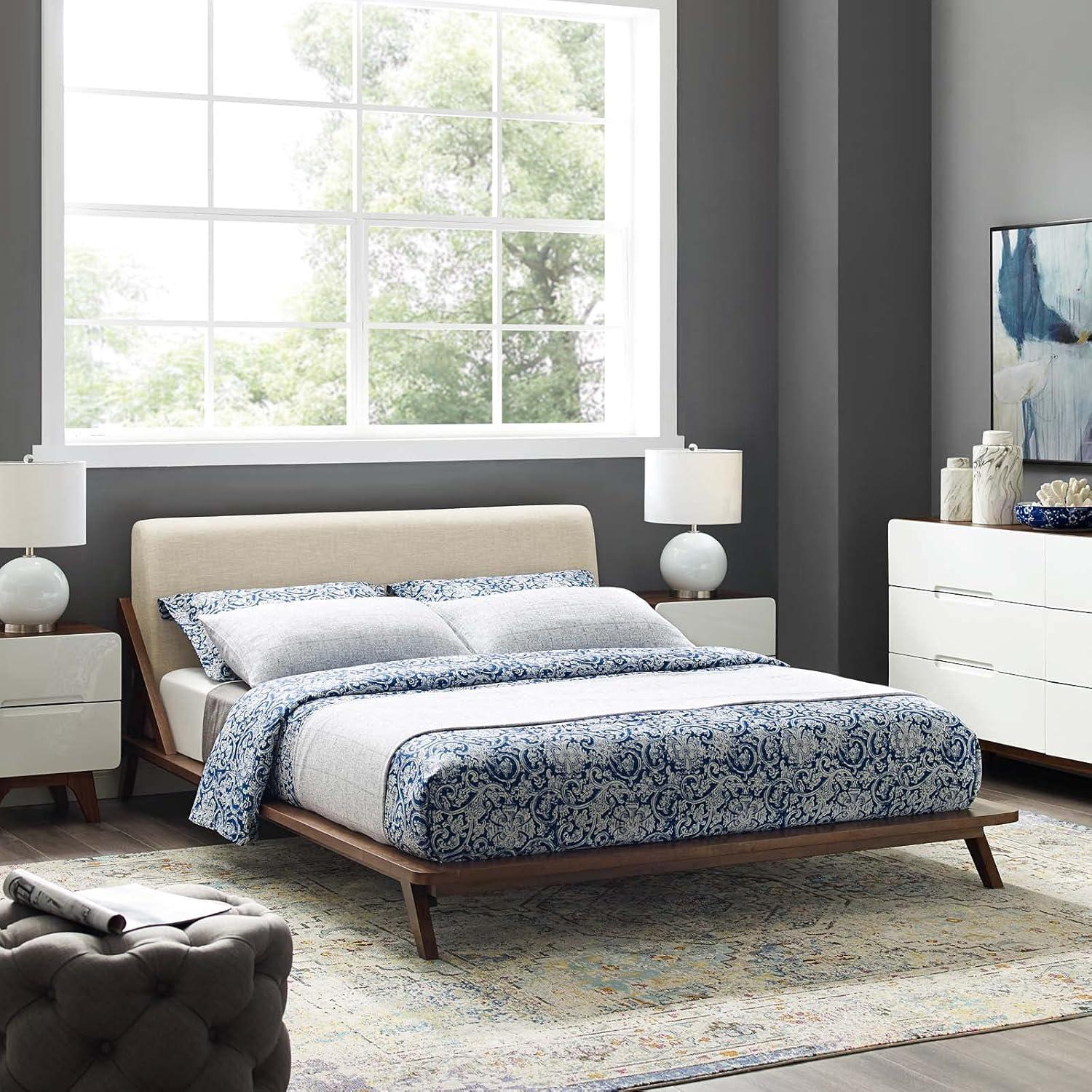 Luella Queen Upholstered Fabric Platform Bed (6047-WAL-BEI)
