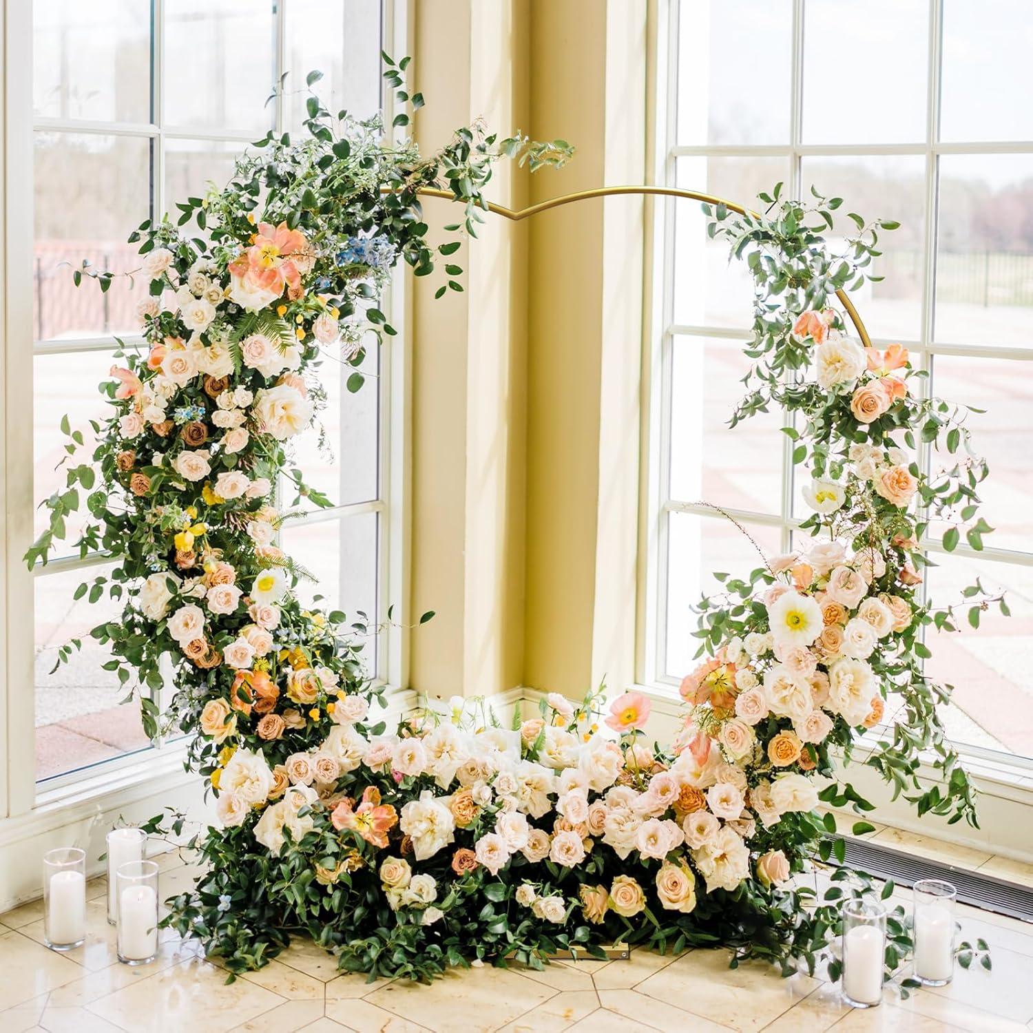 Gold Heart-Shaped Metal Wedding Arch with Square Base