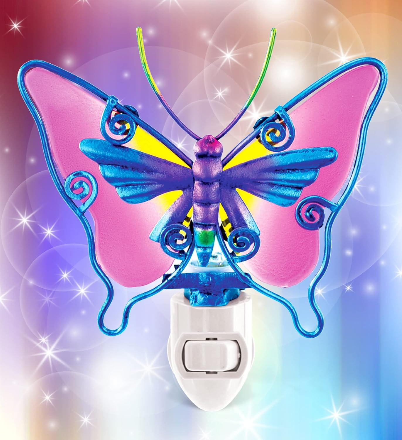 Puzzled Butterfly Glass Art Night Light, Plug In Decorative Socket Lamp