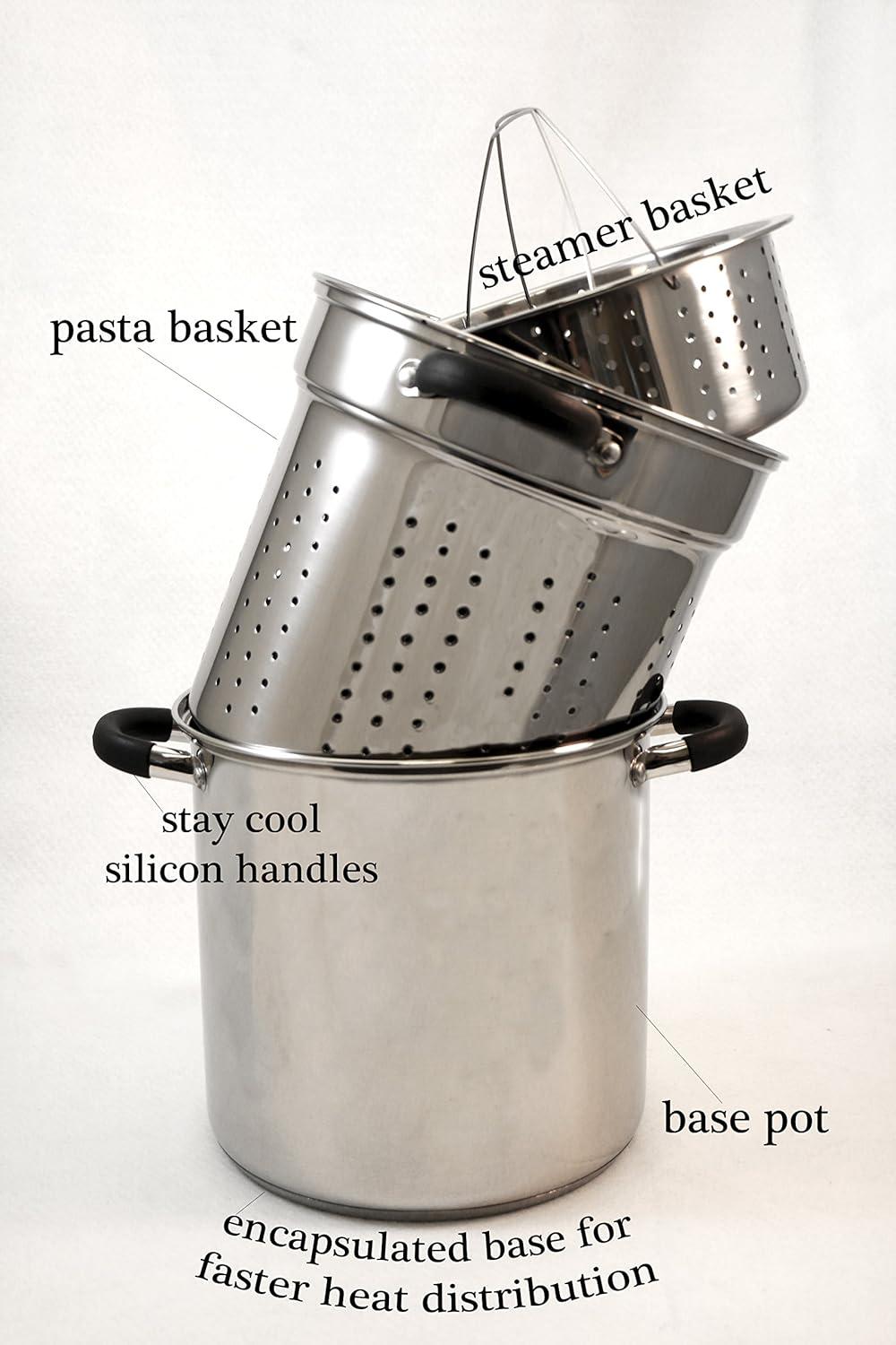 12 Qt Stainless Steel Multifunction Pasta Cooker with Glass Lid