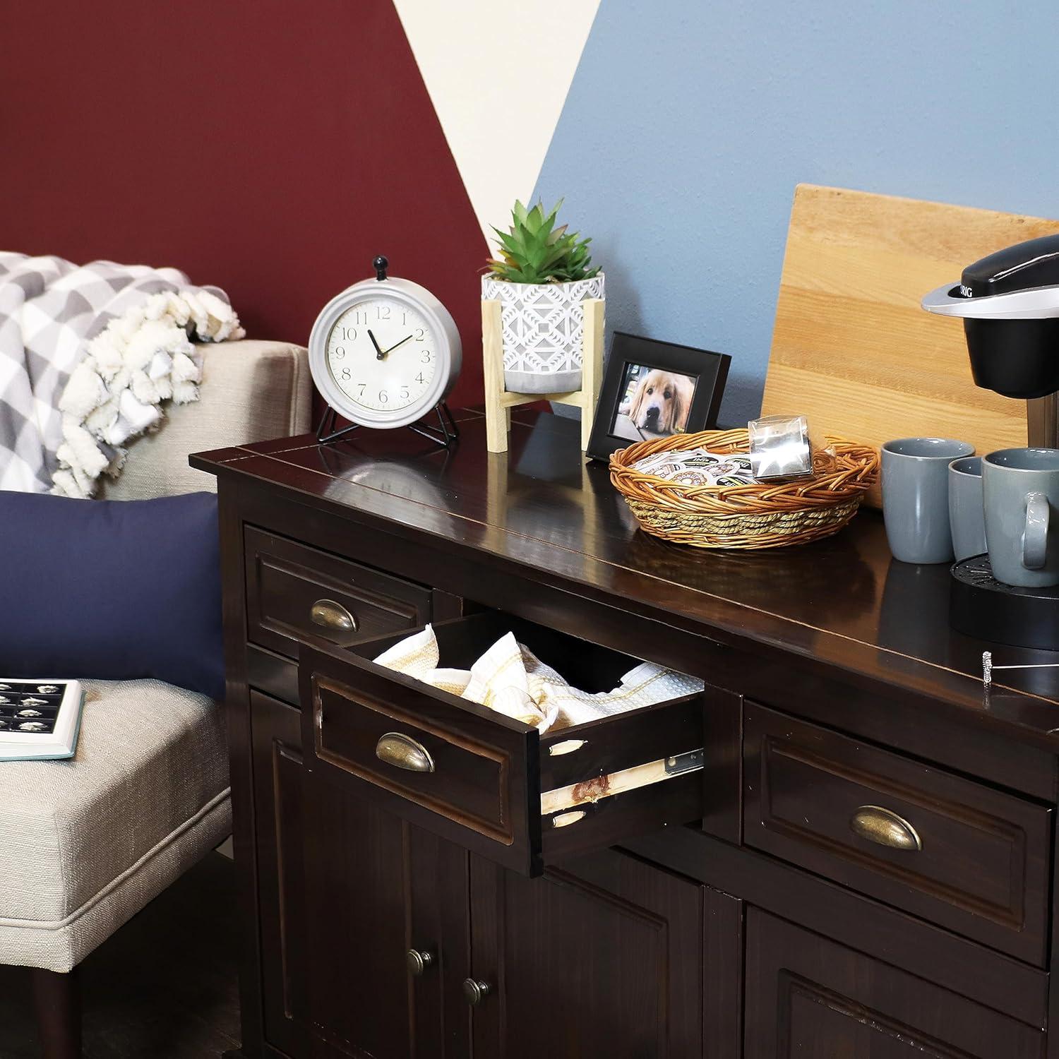 Sunnydaze Dark Brown Solid Pine Sideboard Cabinet with Adjustable Shelf