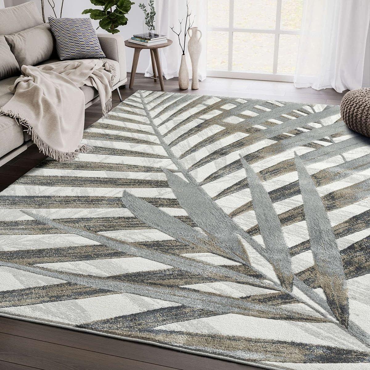 Abani Nova NOV110B Grey and Brown Floral Palm Area Rug 7'9" x 10'2" 8' x 10'