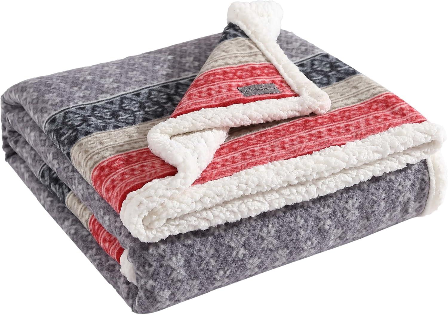 Cozy Fair Isle Grey 50"x70" Fleece & Sherpa Reversible Throw