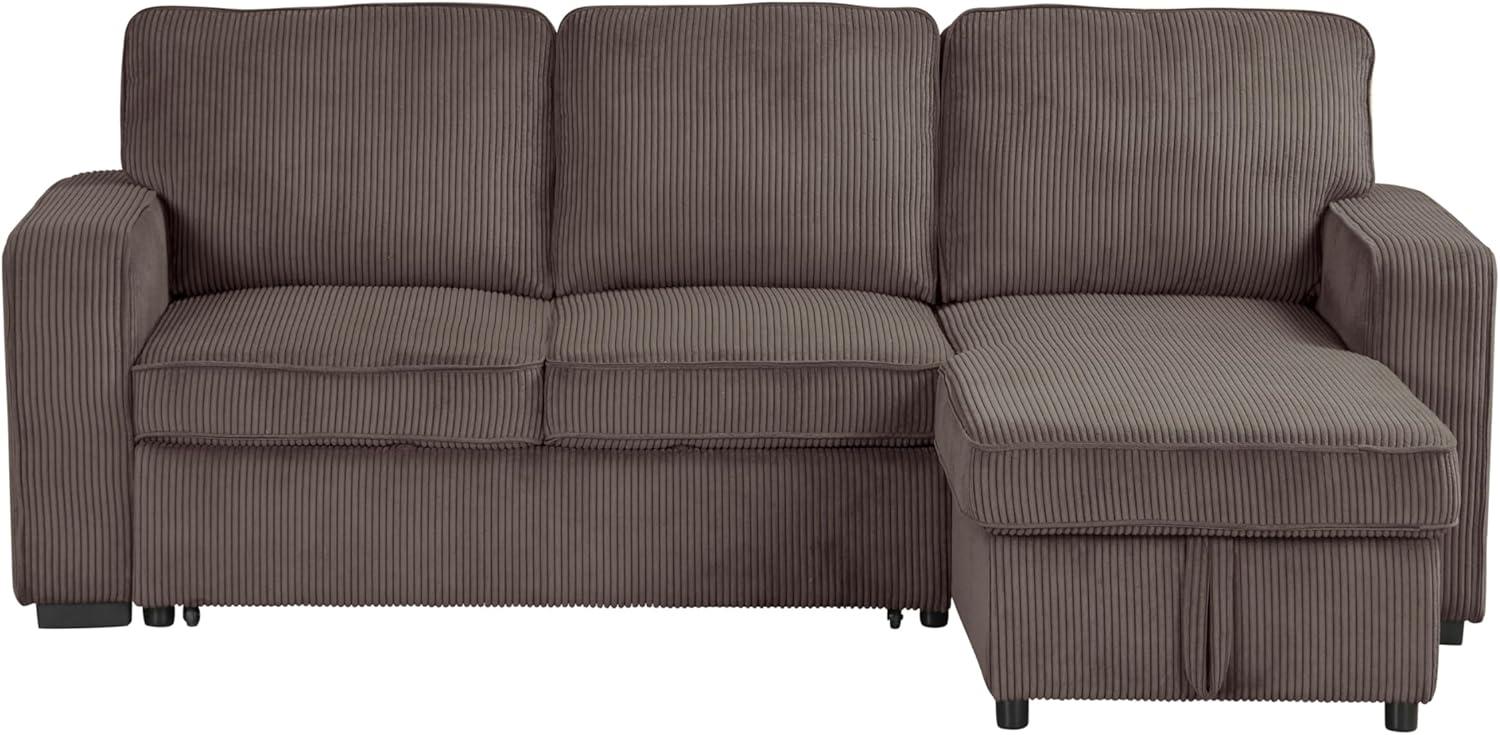 HOMES: Inside + Out Paeke Sleeper Sectional Sofa Corduroy with Storage Chaise and Reversible Brown