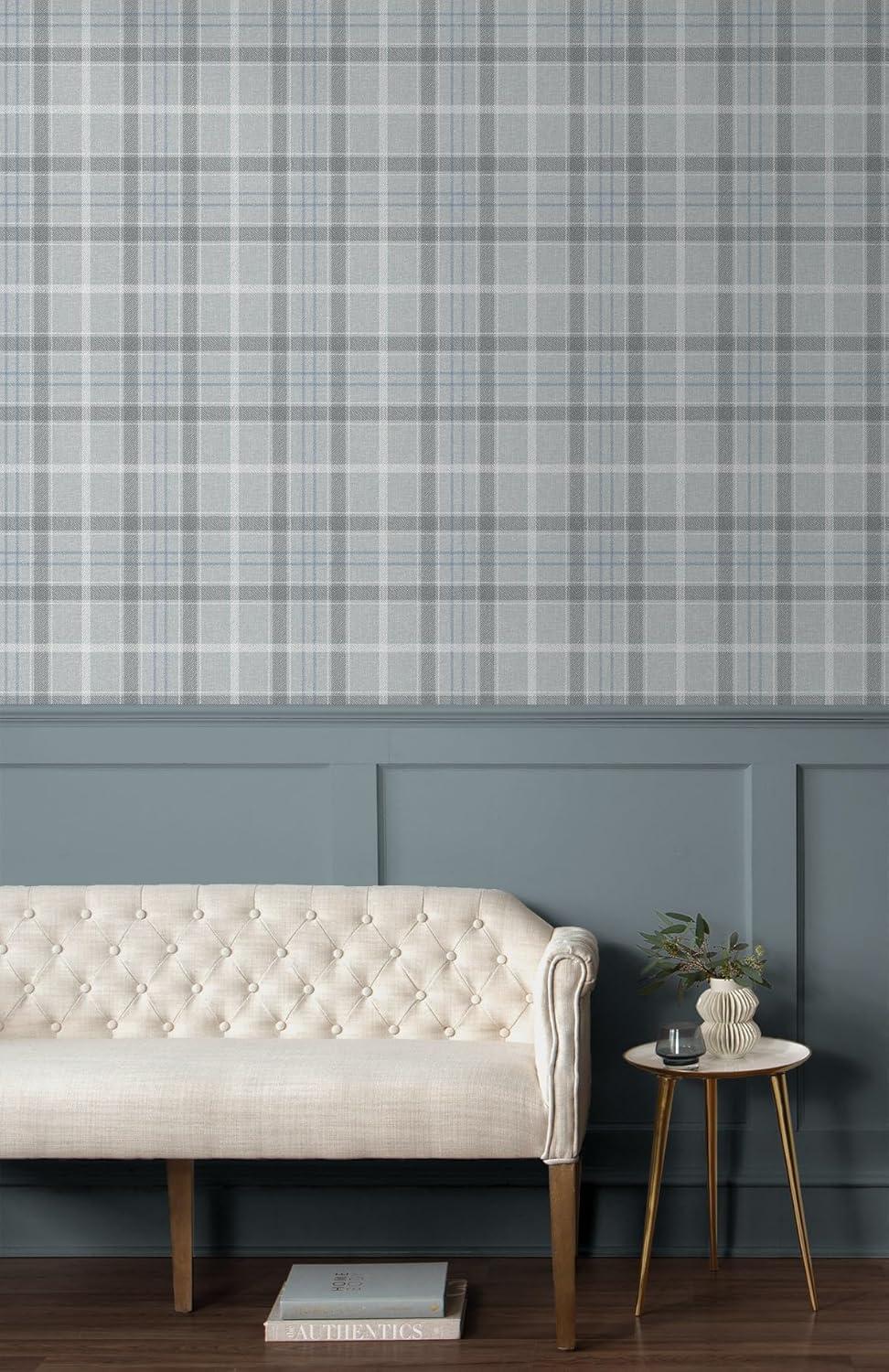 NextWall Pavestone & Blue Tailor Plaid Peel and Stick Wallpaper - 20.9 in. W x 18 ft. L Roll