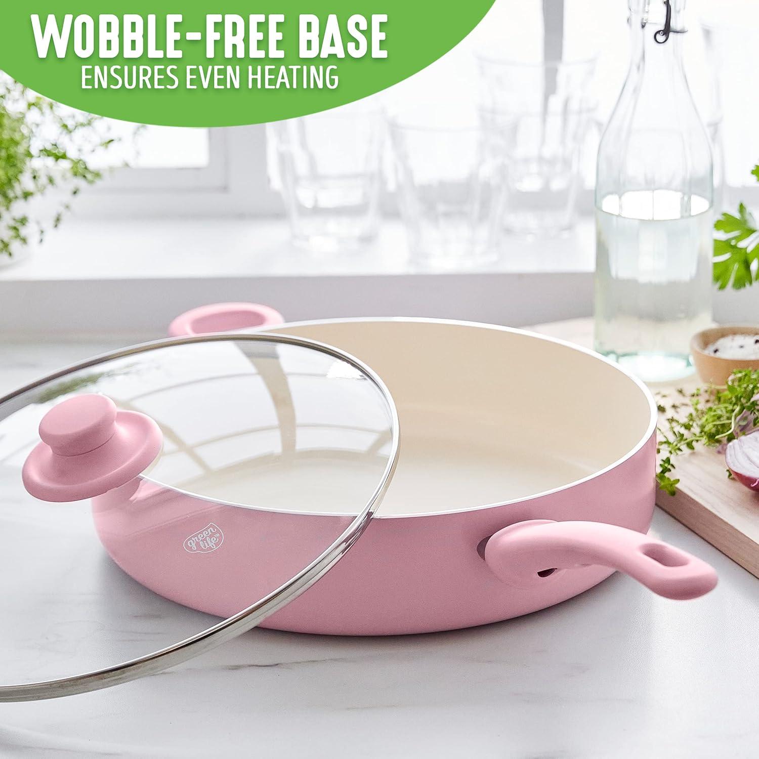 GreenLife GreenLife Soft Grip Healthy Ceramic Nonstick, 5QT Saute Pan Cooker With Helper Handle And Lid
